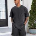 Oversized Tshirts for Men Short Sleeve Vintage Washed Basic Loose Tees (Black, L)