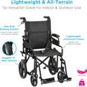 NOVA Transport Chair Lightweight Folding Aluminum Wheelchair with Flip-Up Arms, Locking Handbrakes, 8 & 12 All-Terrain Wheels Collapsible Travel Chair for Adults up to 300 lbs Black