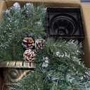 4ft Christmas Tree Pre-Lit Artificial Mini Trees with Gold Pot Base, Flocked Snow Warm White and Colorful Lights Pine Cones, for Entrances, Home Decorations Holiday Decor