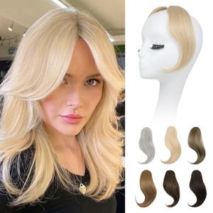 REECHO Bangs Hair Clip in Bangs, 2 PCS Face-Framing Classic Curtain Bangs Fringe Fake Bangs Hairpieces for Women Daily Wear - Light Blonde
