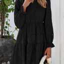 PRETTYGARDEN Women's Spring 2025 Long Puff Sleeve Mini Dress Hollow Out Lace V Neck A Line Ruffle Casual Party Dresses (Black)