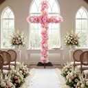 Novabright 59 Inch Extra Large Flower Cross Outdoor Spring Floral Sign Large Wooden Cross with Flower Outdoor Religious Garden Yard Floral Decor for Spring Wedding Church Lawn Religious Celebrations