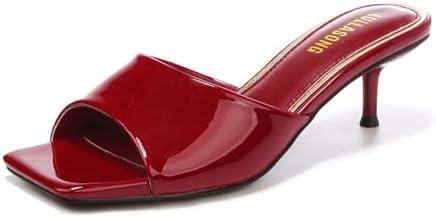 LULLASONG Women's Kitten Heels Sandals Low Heels Slip On Slides 2 Inch Heeled Square Open Toe Sandals for Women, 6.5