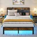 Queen Bed Frame with Headboard, Metal Platform Bed with Smart LED Lights and USB Charging Station, Easy Assembly, No Box Spring Needed