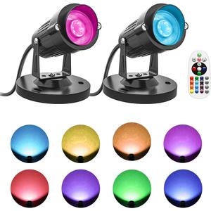 DOREIO Led Spot Lights Indoor, 5W RGBW Uplighting 16 Color Changing Up Lights Indoor with Remote, 120V Indoor Spotlight Plant Accent Lighting Decor(2 Pack with Base and Stake)