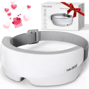 TOLOCO Eye Massager with Heat, FSA/HSA Eligible Eye Mask Massager for Migraines with Bluetooth Music, Face Massager for Eye Strain, Improve Sleep, Wedding, Birthday Gifts for Women/Men (White)