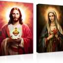 CXHOSTENT Christ Jesus And Virgin Mary Canvas Wall Art 2 Piece Sacred Heart Jesus And The Virgin Mary Paintings Prints God Poster for Church Decor (A, 16.00"x24.00"x2P)