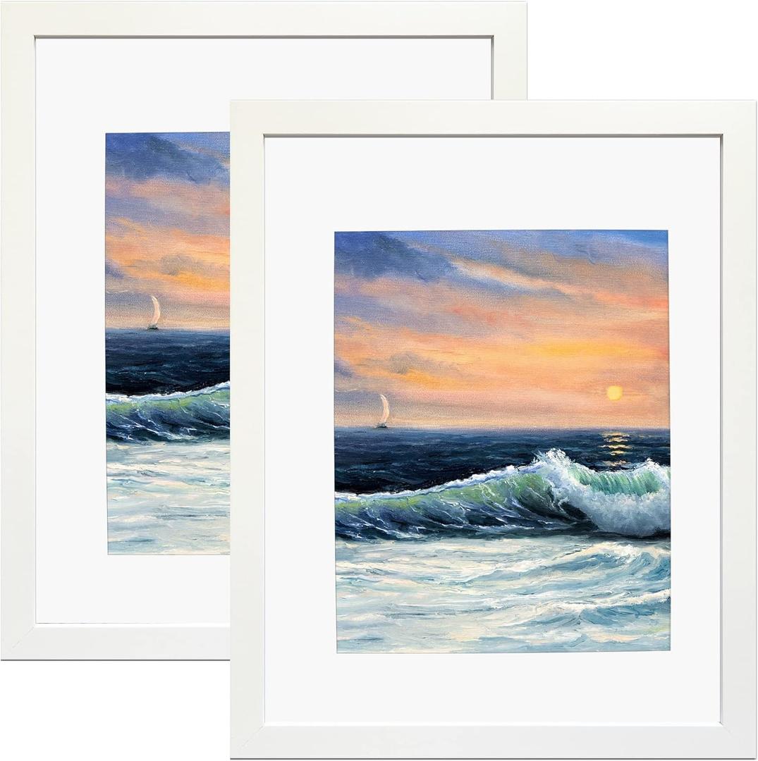 LUCKYLIFE 16x20 Picture Frames White Poster Frame, Display 11x14 with Mat or 16x20 without Mat, Wall Photo Frame, Pack of 2