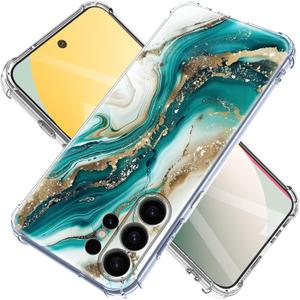for Samsung Galaxy S26 Ultra Case Flowers and Marble [Buffertech 6.285ft Military-Grade Drop Protection] [Anti Peel Off Tech] Clear TPU Bumper 5G Phone Cover Design (Green Gold)