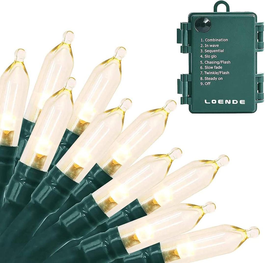 18ft 50 LED Battery Operated Christmas Lights, 8 Modes with Timer - Waterproof for Indoor & Outdoor Decor (Green Wire Warm White)