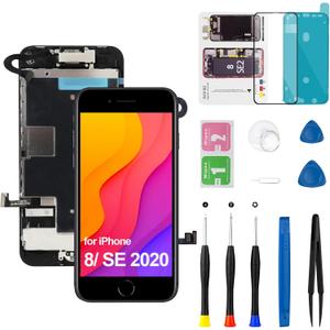 for iPhone 8/ SE 2020 2nd Screen Replacement Kit with Home Button Earpiece Speaker Sensor Front Camera, Touch Frame LCD Display Digitizer for Model A1863 A1905 A1906 A2275 A2296 A2298 4.7 inch Black