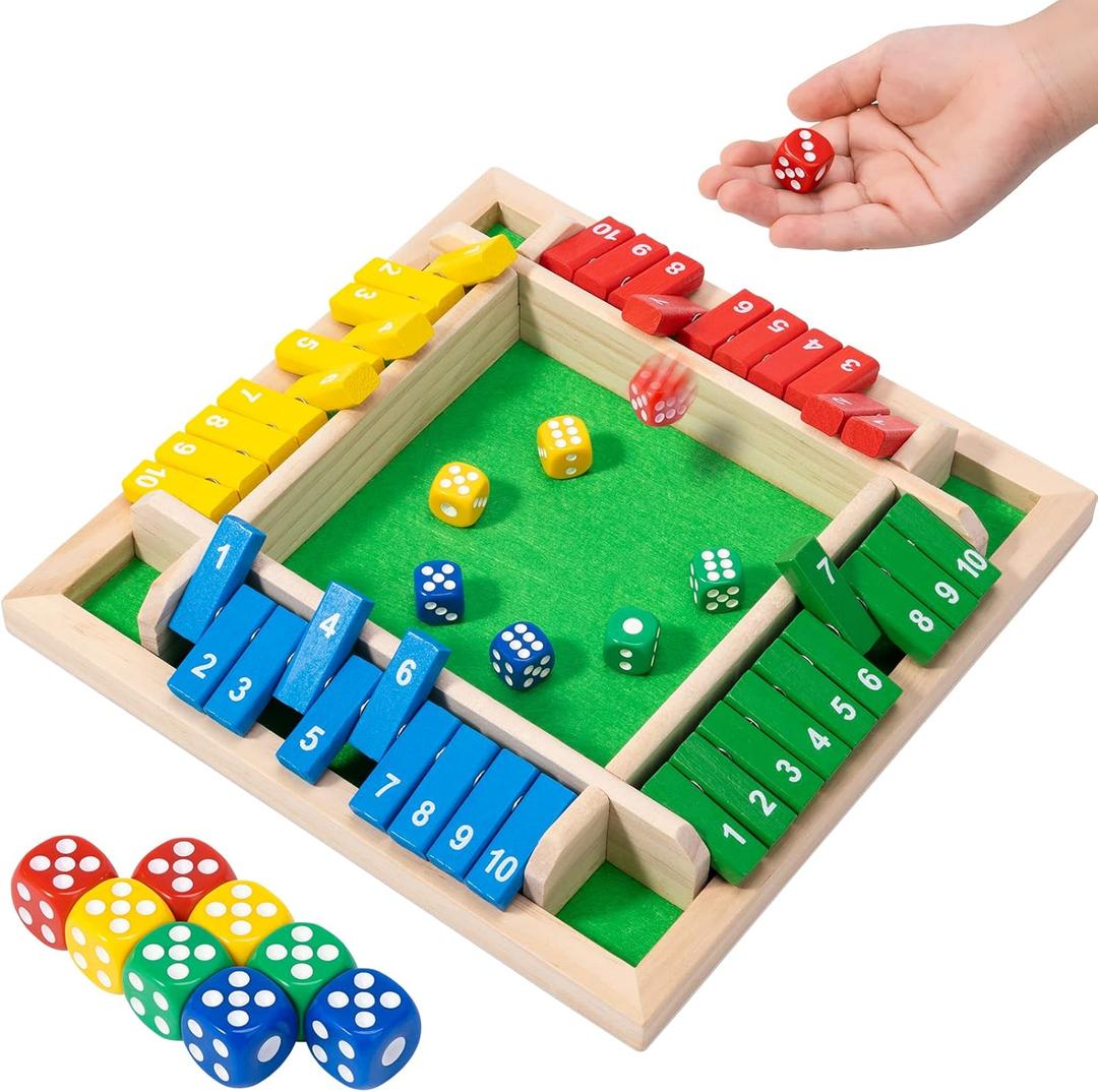 Shut The Box Game, 4-Player Wooden dice Game That's Perfect for Parties and Gatherings. It enhances Math and Decision-Making Skills While Providing Endless Entertainment.