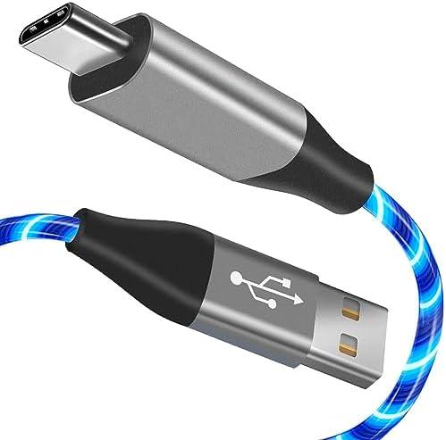 USB Type C Cable, LED Light up USB A to Type C Charger Cord Compatible with Samsung Galaxy S20/S10/S9/S8, LG V40, 3A Lighted Fast Charge Cord (Blue, 3 ft)
