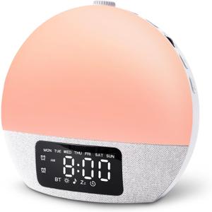 Sunrise Alarm Clock White Noise Sound Machine with 25 Soothing Sounds, 17 Night Lights, Bluetooth Speaker Wake Up Light Alarm Clock for Bedrooms, Heavy Sleepers, Baby, Kids (Gray)