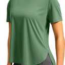 Soothfeel Women's Workout Shirts Short Sleeve Loose Fit Tops UPF 50+ Sun Protection Athletic Gym Running T-Shirts(greenL)