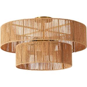 21 Rattan Light Fixtures Ceiling Light 2-Tier Wicker Boho Chandelier with Hand Woven Brushed Brass Finish Shade for Bedroom Kitchen Entryway Hallway 5-Light