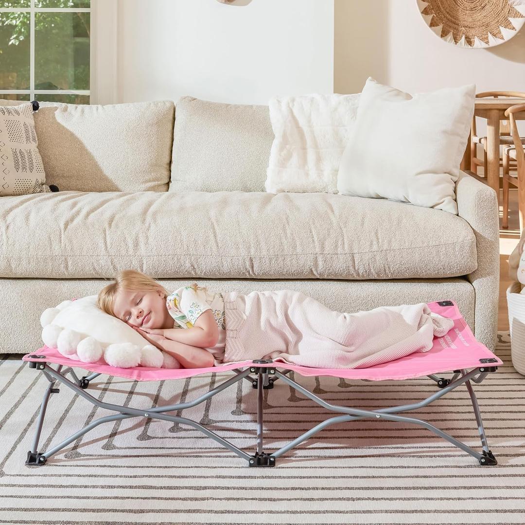 Regalo My Cot Portable Toddler Bed, Foldable Kids Travel Bed & Camping Cot, Lightweight Sleeping Cot for Toddlers, Indoor/Outdoor, 46.5 x 24 x 9.5, Pink