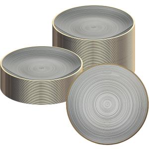 Restaurantware Plastic Plates 20 Pcs 7.25" Gold Rimmed Disposable Plates Heavy-Duty Black Translucent Rippled Plastic Dinner Servers for Party, Weddings, Salads, Desserts, and Appetizers