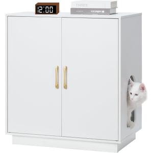 Gitelsnour Litter Box Enclosure, 30.9'' High Large Litter Box Furniture, Modern Cat Litter Box Enclosure with Hidden Storage, Side Table, End Table, White GCLB003WT