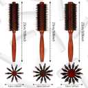 Boao 3 Pieces Boar Bristle Round Hair Brush Set for Women Men Round Drying, Styling, Curling Hair Brush with Wood Handle Quiff Roller(10/12/ 14 Rows)