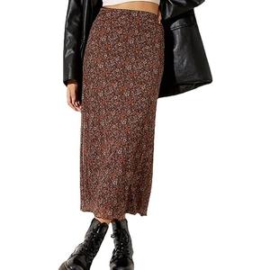 Midi Skirts for Women Elastic High Waisted A Line Flowy Floral Skirt, Size L