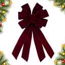 Christmas Wreath Bow 20 x 11 Inches Large Christmas Bows Burgundy Red Velvet Bow Winter Farmhouse Bow Xmas Tree Topper Ornament Bow for Home Front Door Decorations