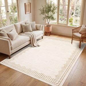 Garvee 8x10 Washable Living Room Area Rug Scalloped Neutral Non Slip Rugs