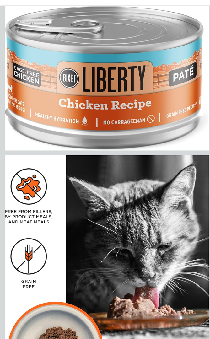 BIXBI Liberty Canned Wet Cat Food - G rain Free, Chicken Pate Recipe, 2.75 Ounce (Pack of 24) BBD 06/30/2025