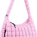 Quilted Puffer Tote Bag Large Crossbody Shoulder Bag Nylon Puffy Bubble Bag with Adjustable Shoulder Strap (Pink)