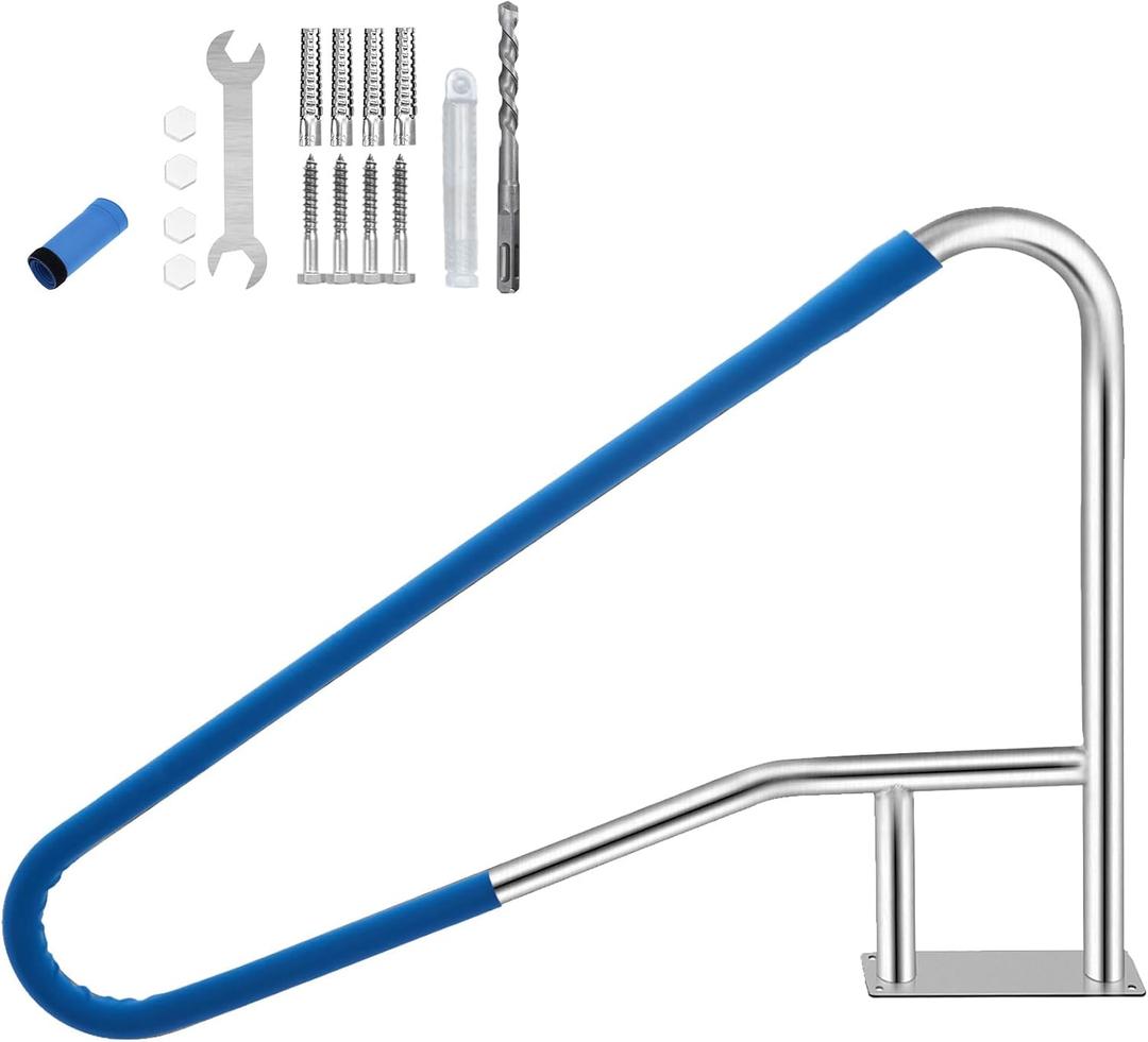 Garvee Pool Handrail 54"x36", Pool Railings for Inground Pools, Safety Handrails 375lbs Load Capacity, 304 Stainless Steel Stair Rail with Grip Cover