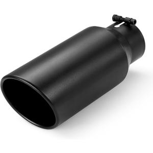 Exhaust Tip 4" Inlet 6" Outlet 12" Long, High Performance Stainless Steel, Peel-Resistant Black Powder Coated, Rolled Angle Cut, Bolt-On Diesel Tail Pipe, Universal for Car Truck