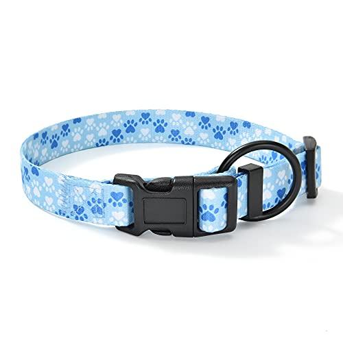 Mile High Life Nylon Puppy Dog Collar Nylon w Cute Patterns Lightweight Girl Boy Collar for Dogs (Blue Foot, Small Neck 11"-15")