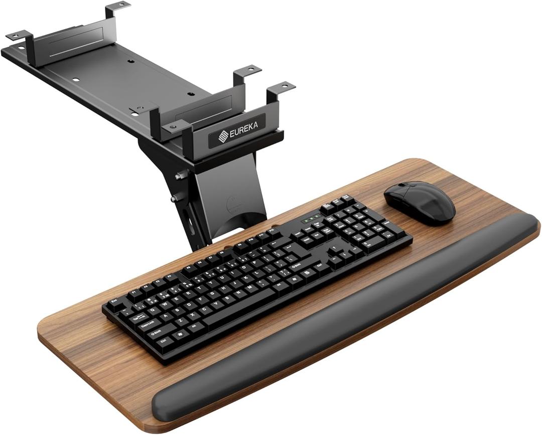 EUREKA ERGONOMIC Keyboard Tray Height Adjustable, Swivel Tilt Computer Keyboard Drawer Under Desk, 25x9.13'' Sliding Keyboard & Mouse Platform with Mouse Pad for Typing, Walnut (25 Inches)