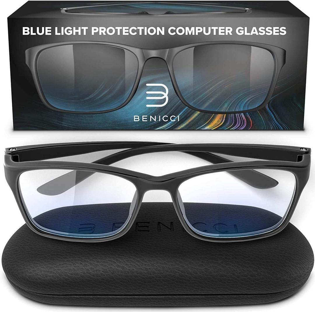 Stylish Blue Light Blocking Glasses for Women or Men - Ease Computer and Digital Eye Strain, Dry Eyes, Headaches and Blurry Vision - Instantly Blocks Glare from Computers and Phone Screens w/ Case