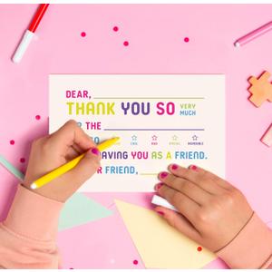 ThreeKin Collective 25-Pack Kids Fill-in-the-Blank Thank You Cards with White Envelopes - 4x6 Double-Sided Postcards | Fun and Colorful Design for Birthdays, Holidays, and More (Colorful)