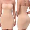 Strapless Shapewear Slip for Women, Tummy Control Bulit-in Bra Full Shapewear Dress Slip, Seamless Body Shaper (L)