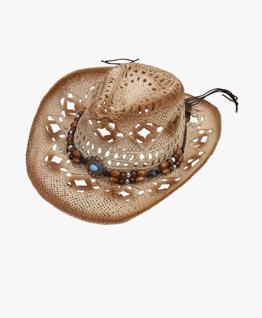 Western Straw Cowboy Hat Wide Brim Sun Blocking Breathable Unisex Hat for Stage Performance Parties Outdoor Travel Beach and Casual Wear Khaki