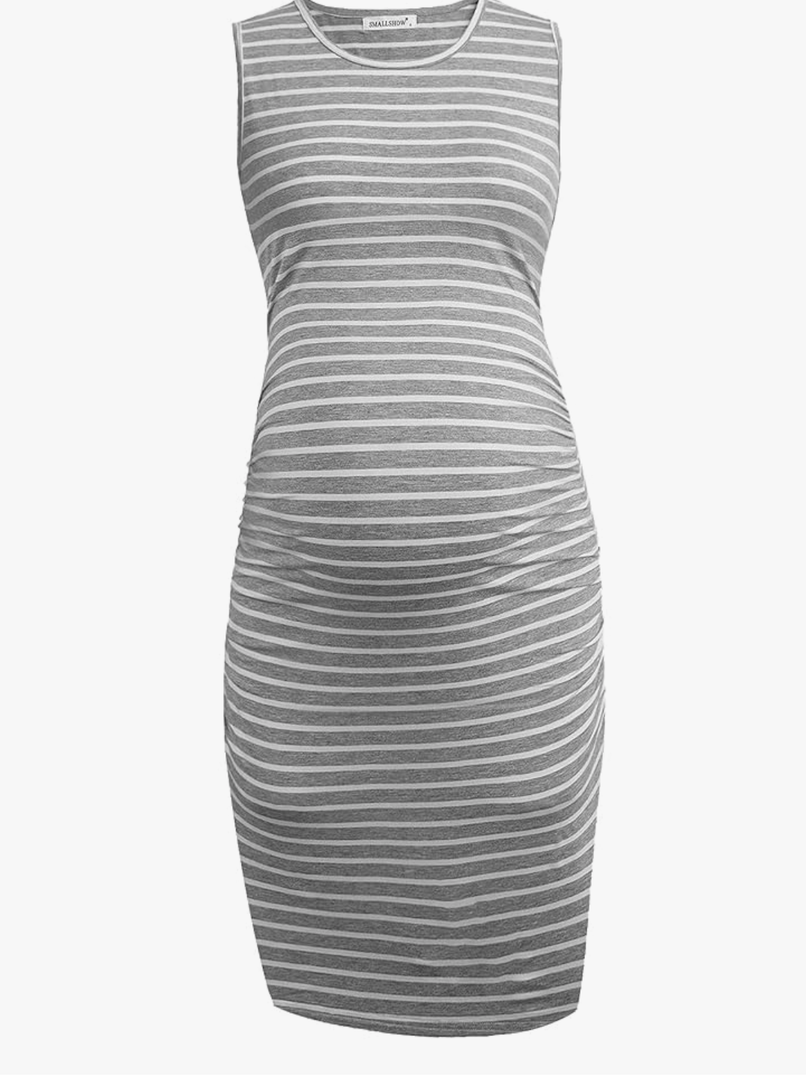 Smallshow Women's Sleeveless Maternity Dress Clothes, XXL, Grey White Stripes