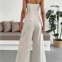 SOLY HUX Women's 2 Piece Summer Outfit Button Down Peplum Cami Top and Wide Leg Pants Set (Beige, L)