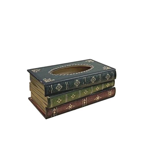 Exquisite Classical Wooden Book Tissues Box, Rectangular Napkin Holder, Restaurant Tissues Storage Box Ornament(Blue)