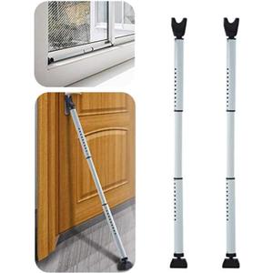 2 Pack 2-in-1 Door Security Bar & Sliding Patio 28 Door Stopper Security Jammer Bar Child Proof Adjustable Constructed of High Grade Iron Window Doors Security Bars, White