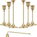 Gold Candleholders for Taper Candlesticks Plus Candle Snuffer  Dining Table Dcor Centrepiece - Brass Candelabra Candlestick Holder - Gold Dcor for Home Weddings Celebrations Events (Set of 6 Pcs)