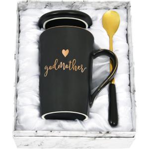YHRJWN - Godmother Gifts, Gifts for Godmother from Godchild, Pregnancy Announcement Baptism Birthday Christmas Presents, God Mother Mug 14 Oz with Gift Box Black