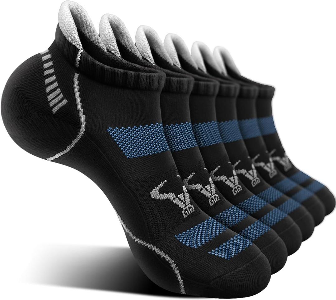 BULLIANT Men Running Socks 6Pairs-Ankle Athletic Socks Wicking Cushioned for Men Walking-Arch Compression Support(6Pairs, Shoes Size:Men 10-12)