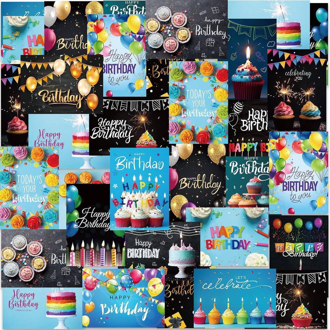 200 Set Unique Happy Birthday Card Bulk with Envelope and Sticker Blank Greeting Card Large 5 x 7 Inch Suitable for Office Kids Women Men, 20 Styles(Classic Style)