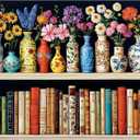 500 Piece Puzzle for Adults Puzzle, Beautiful Bookshelf Jigsaw Puzzle 500 Pieces, Flowers and Vase Jigsaw Puzzles for Adults Seniors, Fun Decor Challenging Family Games Holiday Party Gifts 20.5×15 in