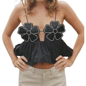 Women's Tank Tops 3D Flower Summer Sleeveless Sexy Backless Top Camisoles Y2k Going Out Party Shirt Streetwear (Black, L)