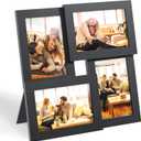 Egofine 4x6 Collage Picture Frames, Made of Solid Wood, Family Picture Frame Display Four 4x6 Photos, Covered by Plexiglass for Wall Hanging and Tabletop, Black