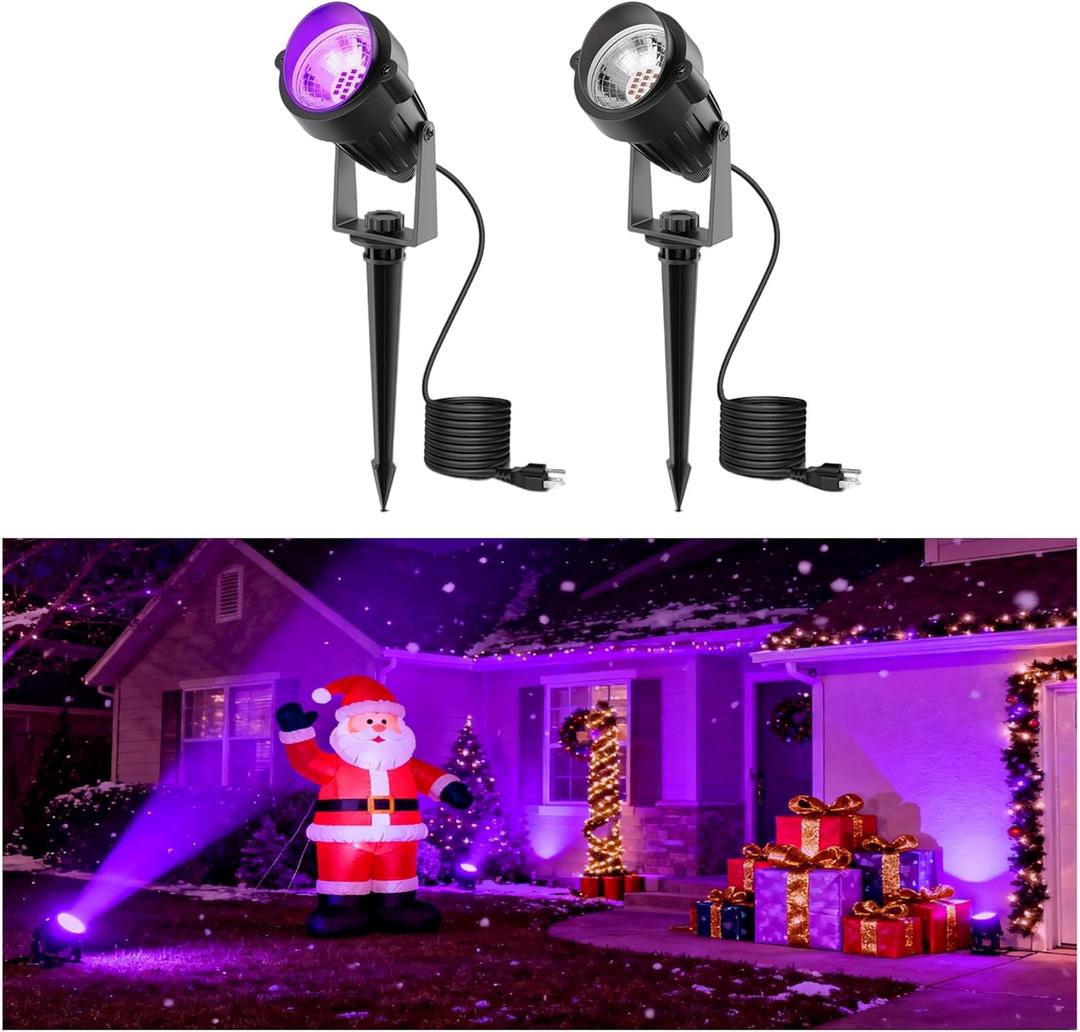 L LOHAS LED Christmas Spotlight Outdoor, Purple Halloween Spot Lights for Yard, Auto On/Off 5W 120V Landscape Lighting for House, Holiday, Trees, Decoration, 450LM IP66 Waterproof, UL Listed, 2 Pack