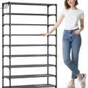 Kitsure Shoe Rack for Closet - 9-Tier Shoe Organizer with Hook Rack, Large-Capacity & Space-Saving Shoe Shelf for Entryway, Bedroom, Living Room,32.2" x 11.8" x 55.1", Black